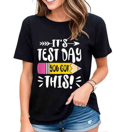Tshirt for Women Funny Test Day Rock The Test Don't Stress Just Do Your Best Casual Short-Sleeved Tops