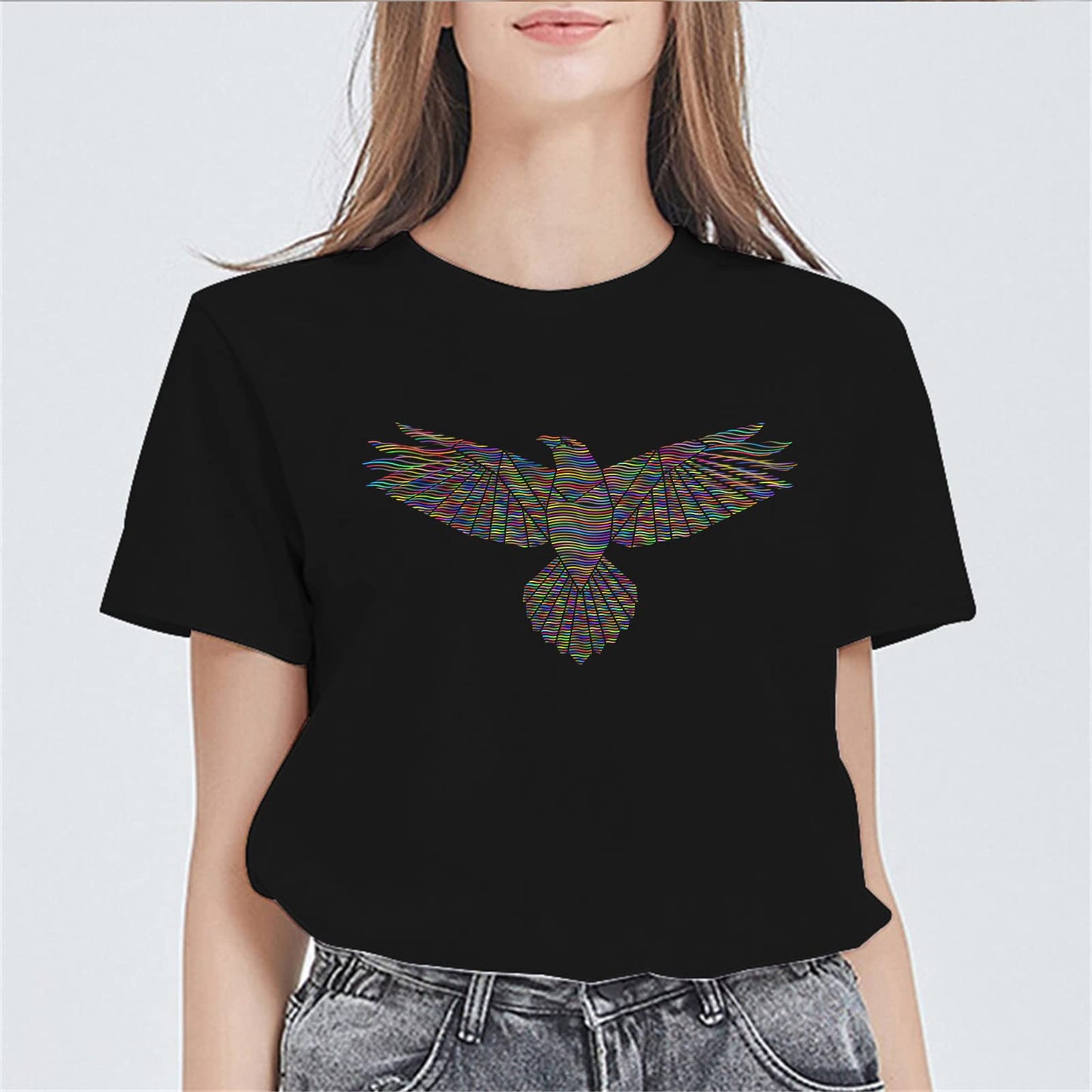 Colorful Eagle Graphic Short Sleeve T-Shirts for Women Summer Top