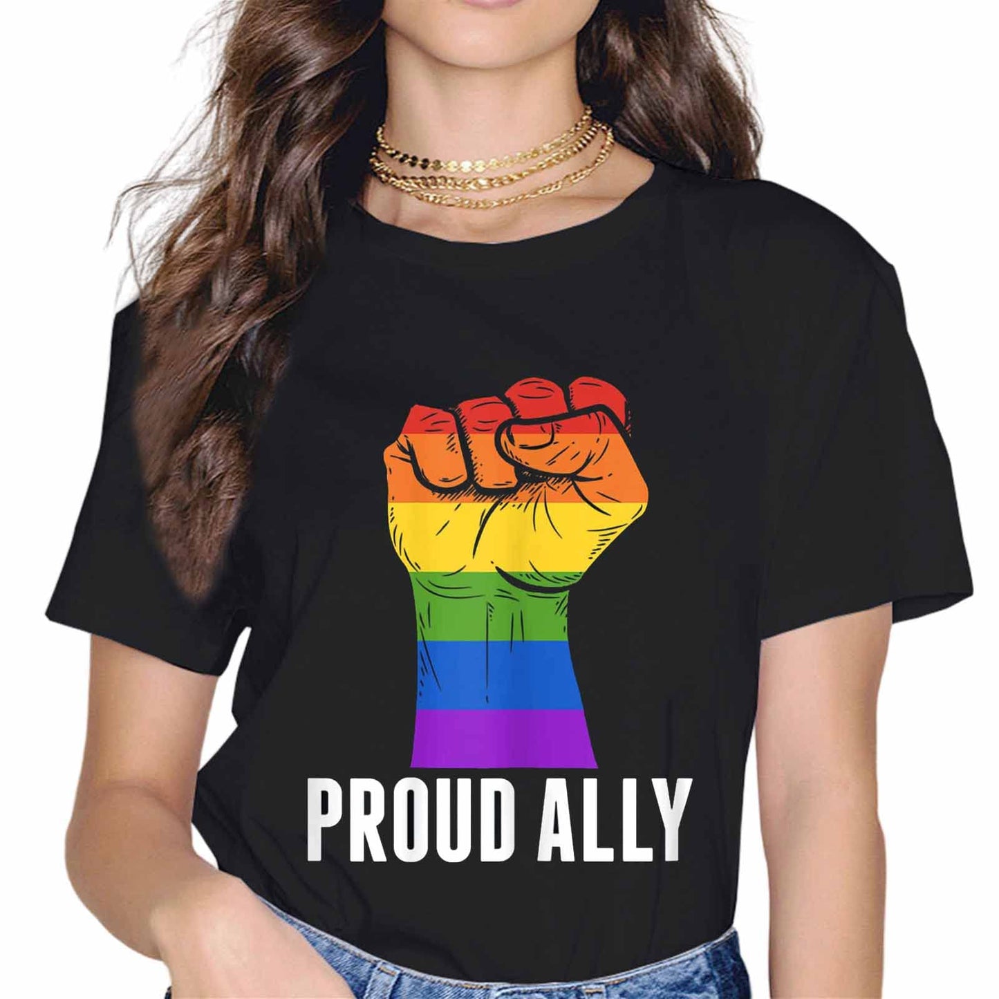 Proud Ally Fashion Short Sleeve Casual Round Neck Pride Month Gift T-Shirt