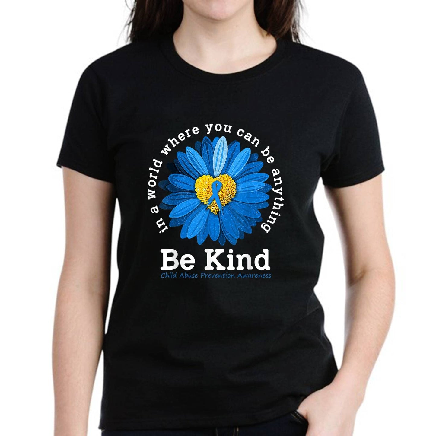 LastFor1 Women Casual Blue Child Abuse Prevention Awareness Pattern Gift Short Sleeve T-Shirt