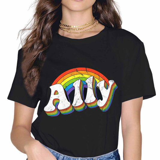 LGBT Ally Pride Rainbow Proud Ally Fashion Short Sleeve Casual Round Neck Gift T-Shirt