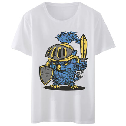 Women T-Shirt Cute Owl Soldier T-Shirt Round Neck Tops Short Sleeve Casual Tee