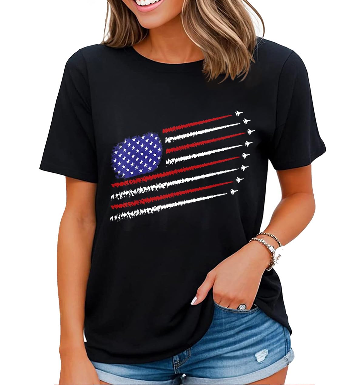 Patriotic American Independence Day Shirts for Women 4th of July USA T-Shirt