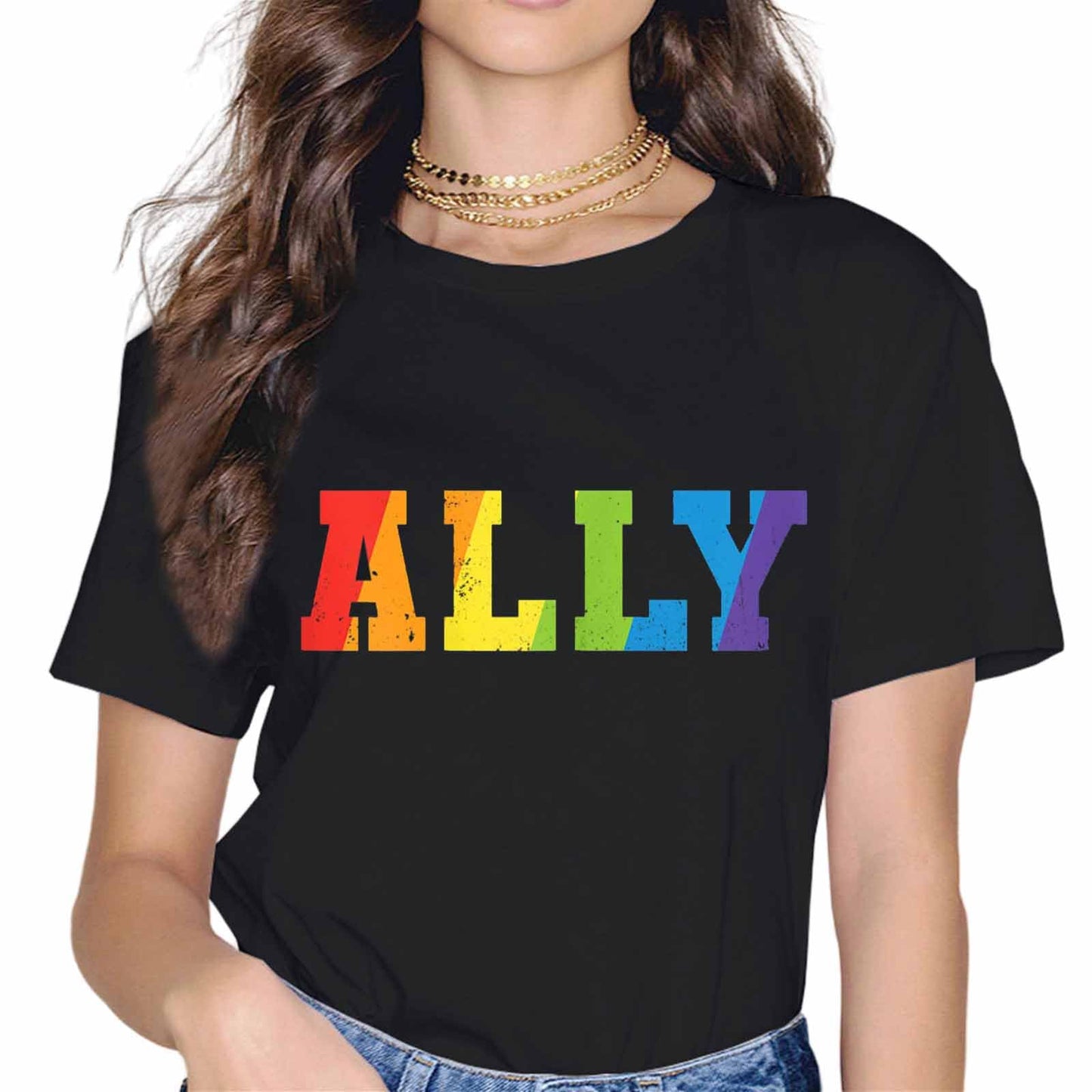 LGBT Ally Pride Rainbow Proud Ally Fashion Short Sleeve Casual Round Neck Gift T-Shirt