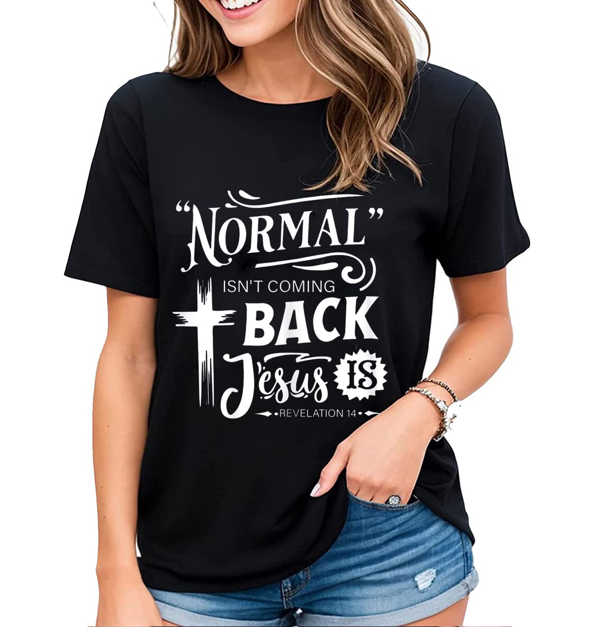 Women's Tshirt Normal Isn't Coming Back Jesus is Christian Gift Casual Short Sleeve Tops