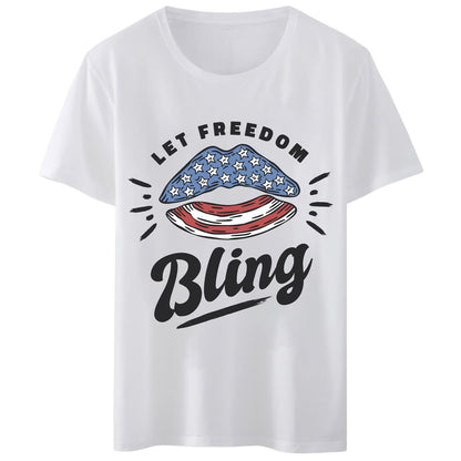 Women's T-Shirt - "Let Freedom Bling" America Flag Lips Print