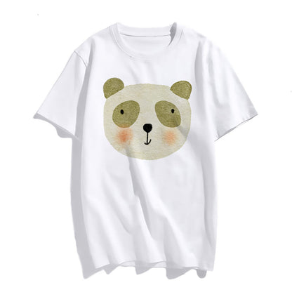 Cute Bear Face Graphic Short Sleeve T Shirts for Women Summer Tops Teen Girl Clothes