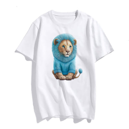 Women Cute Lion Graphics T-Shirt Fashion Casual Short-Sleeved Tops Teens Clothes