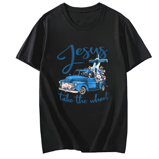 Jesus Take The Wheel Vintage Floral Car with Cross Christmas T-Shirt