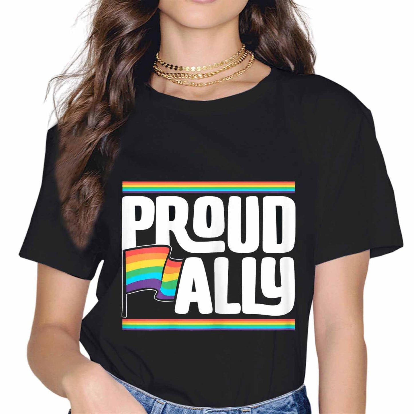 LGBT Ally Pride Rainbow Proud Ally Fashion Short Sleeve Casual Round Neck Gift T-Shirt