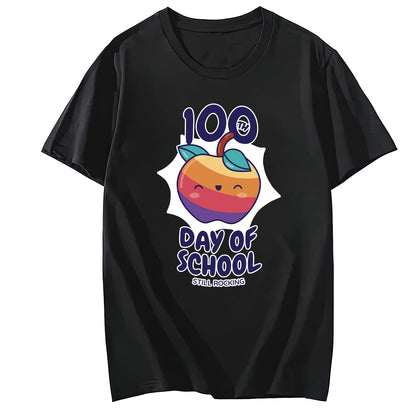 Women's 100 Days of School Love Round Neck Short Sleeve T-Shirt Top