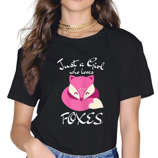 Women Just a Girl Who Loves Foxes Fashion Tops Girl Short Sleeve Casual Tee