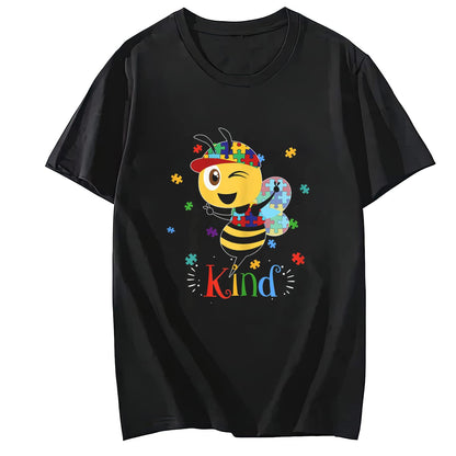 Cute Autism Awareness Bee Kind Puzzle Pieces T-Shirt