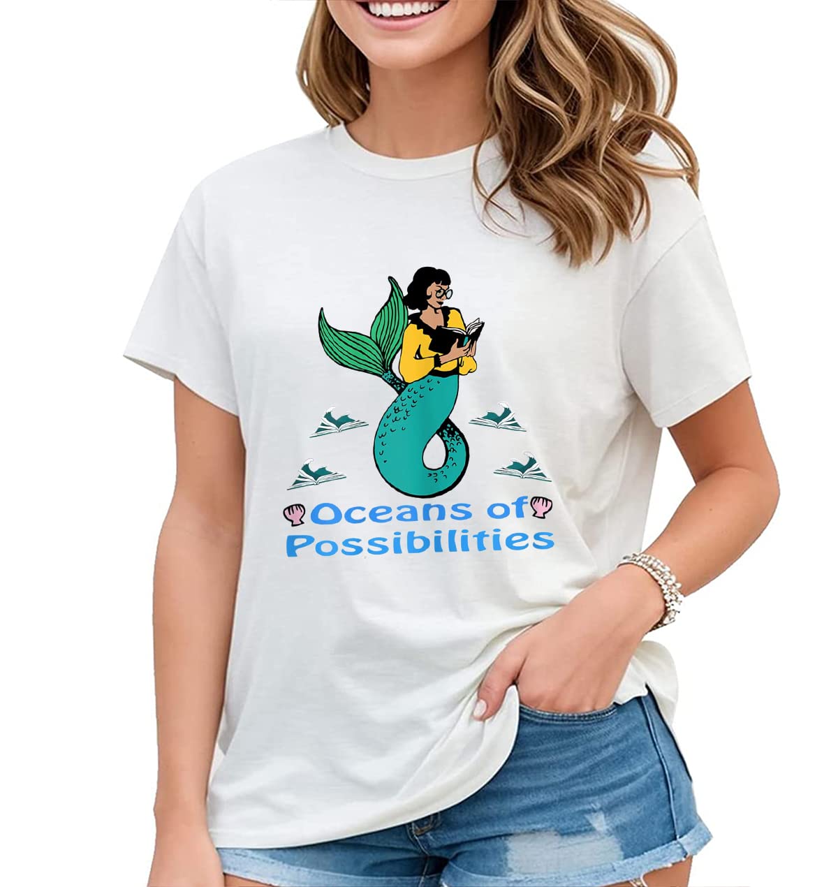 Women's Tshirt Reading Librarian Shirt Ocean of Possibilities Casual Summer Tops