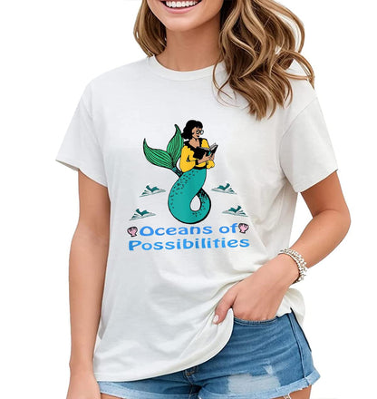 Women's Tshirt Reading Librarian Shirt Ocean of Possibilities Casual Summer Tops