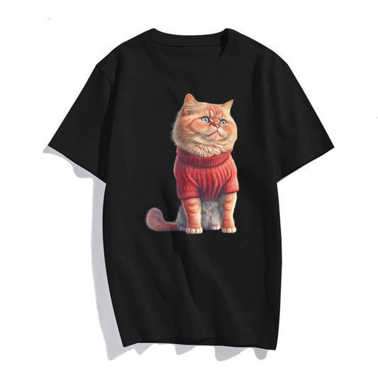 Women Funny Orange Cat T-Shirt Casual Short-Sleeved Tops Teens Clothes