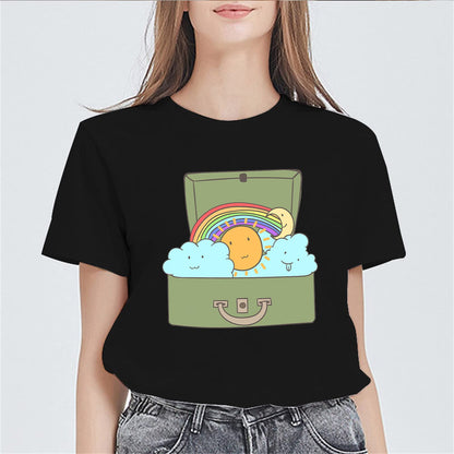 Womens Summer Tshirts Casual Short Sleeve Tops Women's Sun Rainbow Moon Pattern