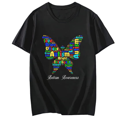 We Wear Blue for Autism Awareness T-Shirt Summer Casual Round Neck Short Sleeved Top