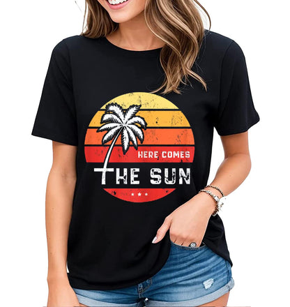 Welcome Sunshine with our "Here Comes The Sun" Women's T-Shirt