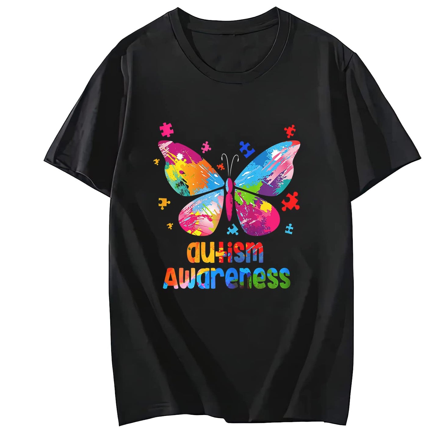 I'm A Proud Autism Grandma Puzzle Ribbon Butterfly Awareness Short Sleeve T-Shirt