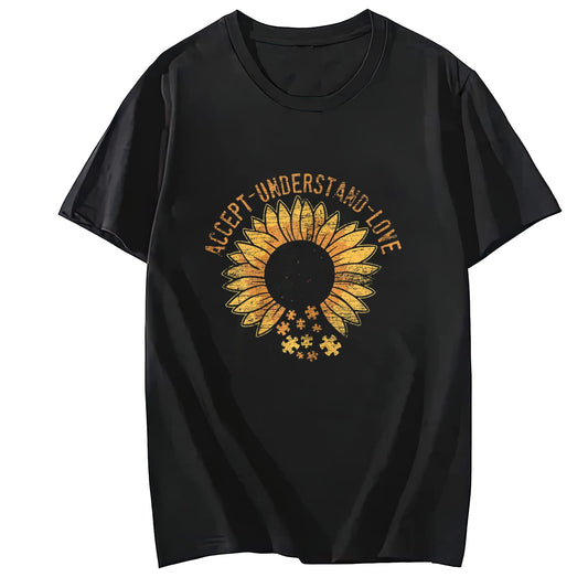 LastFor1 Sunflower Puzzle Pieces Month Autism Cute T-Shirt