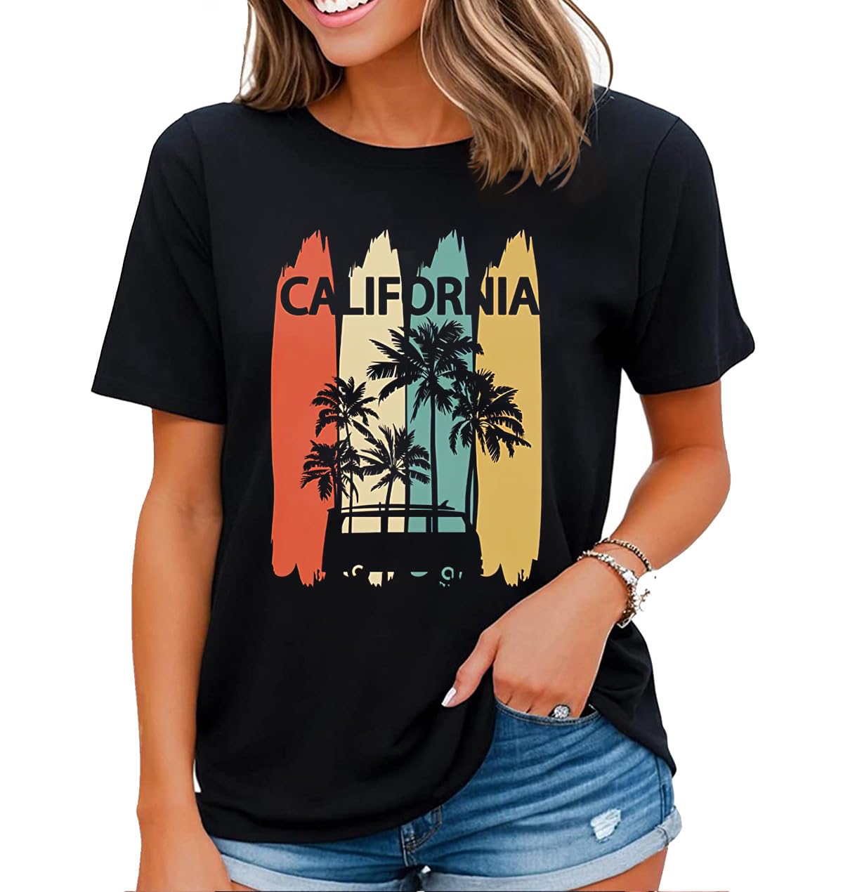 noozuo Californian Landscape Graphic Shirt Women California Beach Palm Vacation Travel Gift T-Shirt