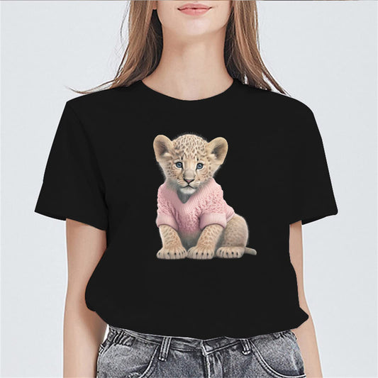 Cute Little Lion Print Women's Casual T-Shirt