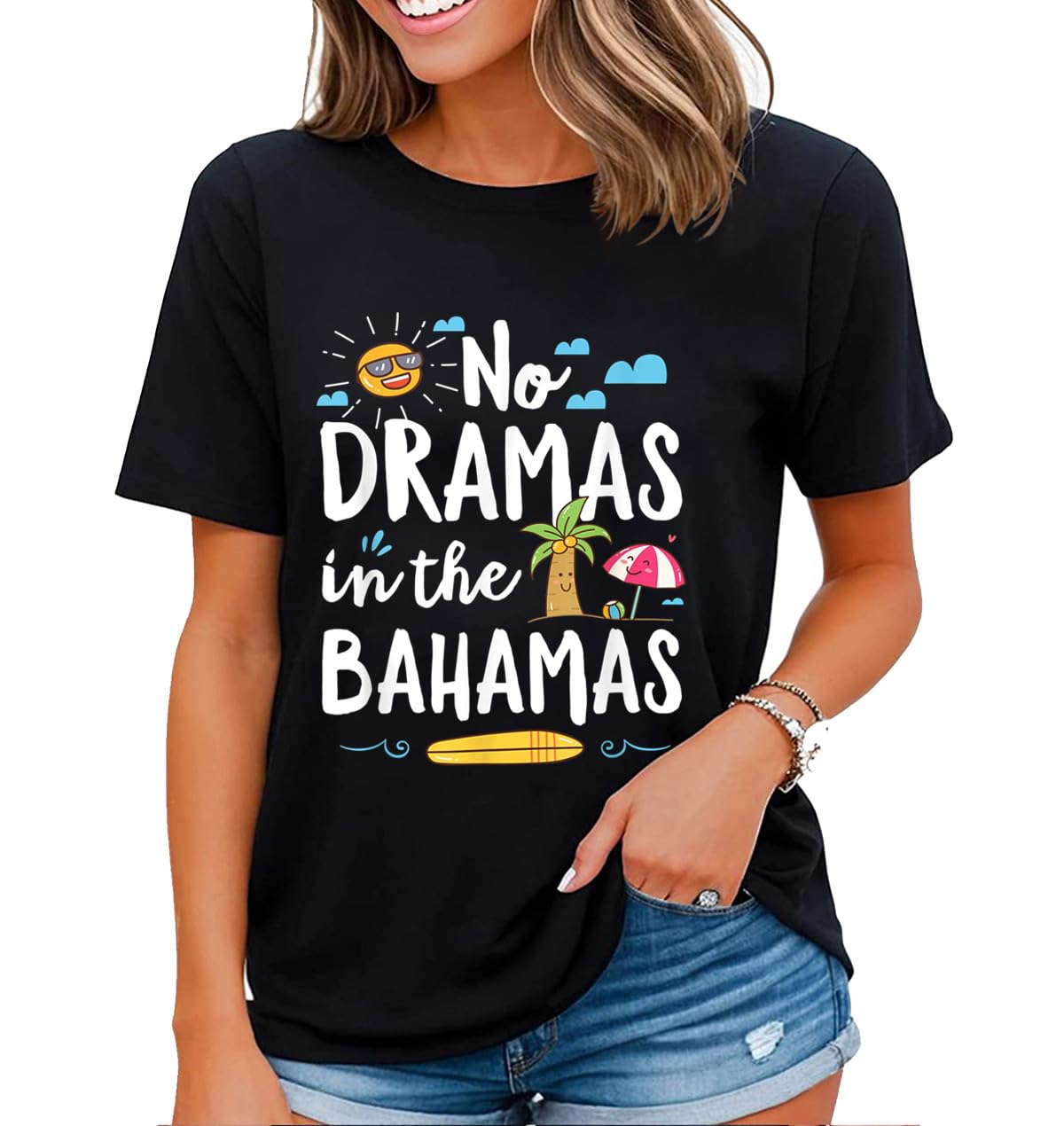 noozuo Bahamas Travel Vacation Shirt Womens Beach Summer Surf Beach Palm Tree T-Shirt