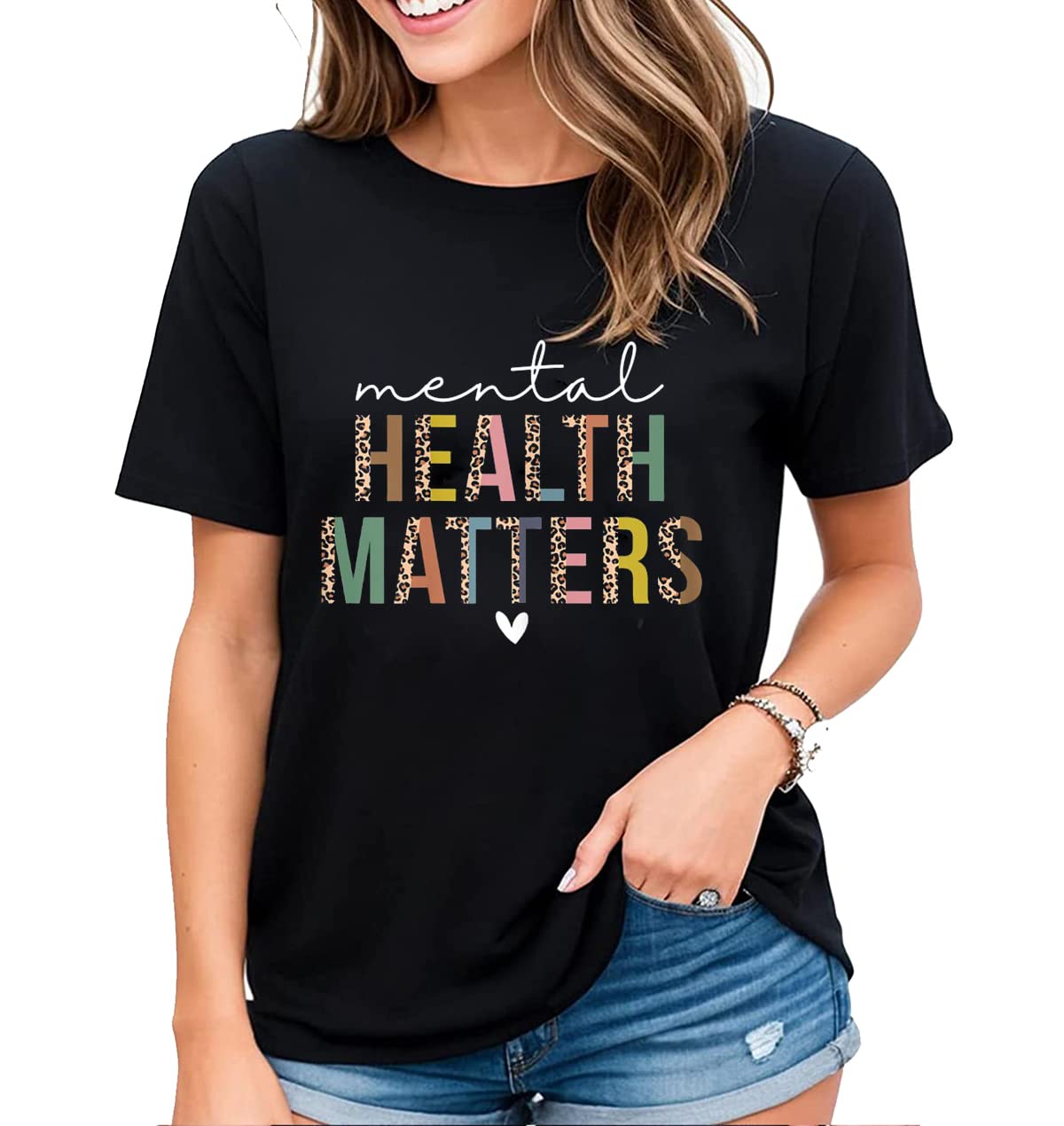 T-Shirt for Women No One Fights Alone Mental Health Awareness Green Ribbon Casual Short Sleeve Tops