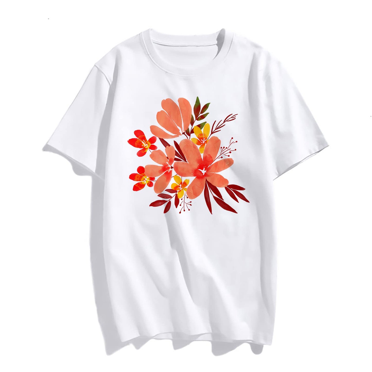 Womens Flower Graphic Tshirts Casual Short Sleeve Tops Women's