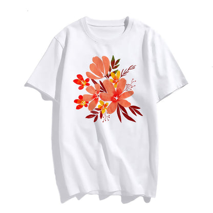 Womens Flower Graphic Tshirts Casual Short Sleeve Tops Women's