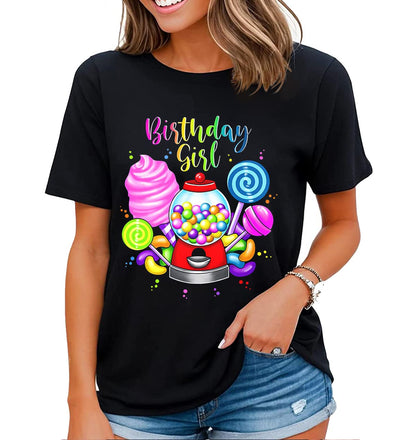 Cute Candy Design Shirt for Women Girls Kids Sweets Candy Lover Casual Short Sleeve Tops