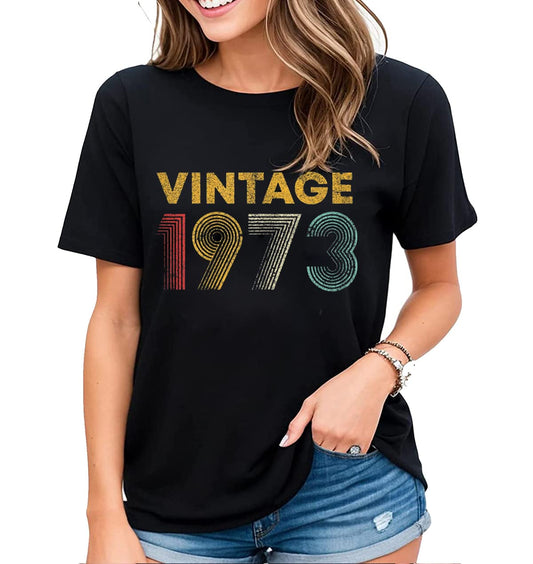 Tshirt for Women 50 Year Old Awesome Since 1973 50th Birthday Gifts Casual Casual Short-Sleeved Tops