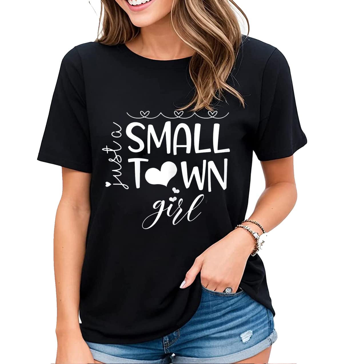 Womens Journey Tshirt Just A Small Town Girl Village Little City Laid-Back Life Short Sleeve Tops