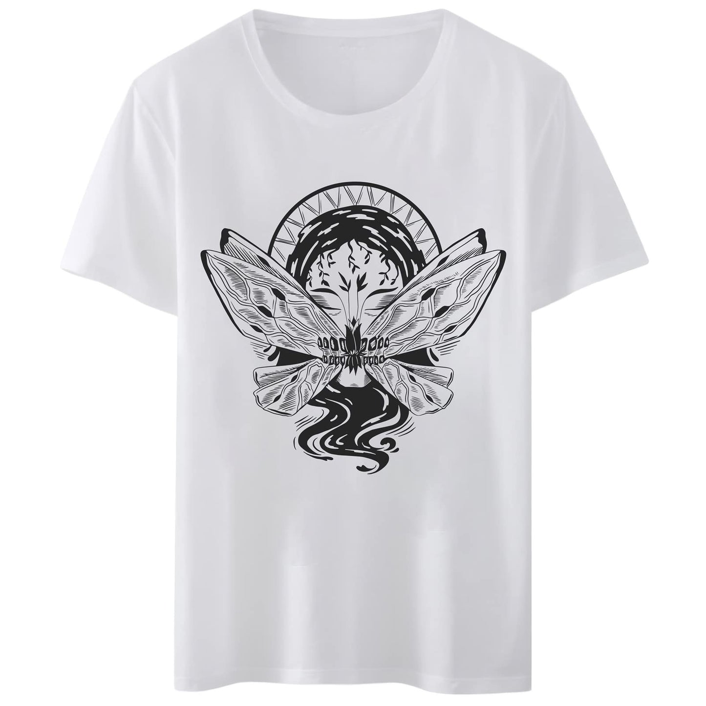 Women T-Shirt Butterfly Skull Woman Print Round Neck Tops Short Sleeve Casual Tee