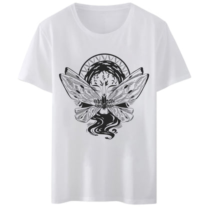 Women T-Shirt Butterfly Skull Woman Print Round Neck Tops Short Sleeve Casual Tee