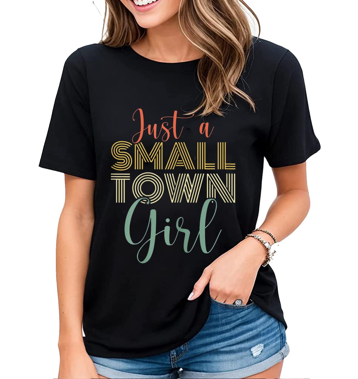 Womens Journey Tshirt Just A Small Town Girl Village Little City Laid-Back Life Short Sleeve Tops