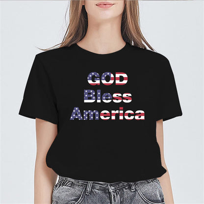 God Bless America T-Shirt Women Fashion Casual Short-Sleeved Top