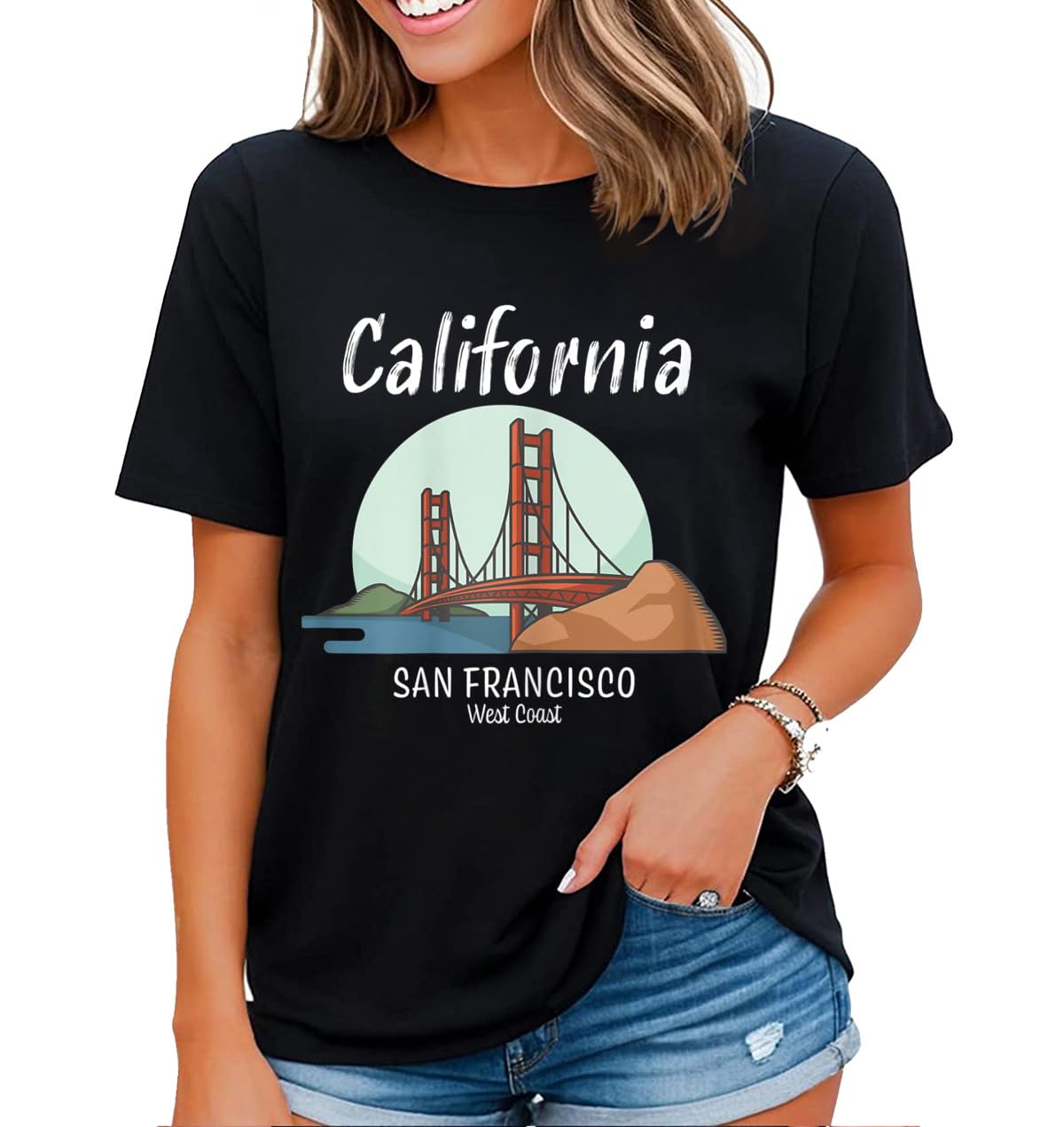 noozuo Californian Landscape Graphic Shirt Women California Beach Palm Vacation Travel Gift T-Shirt