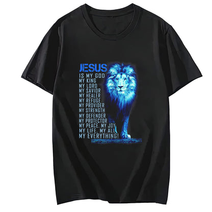 Jesus is My God King My Lord My Savior Blue Lion Christian T-Shirt