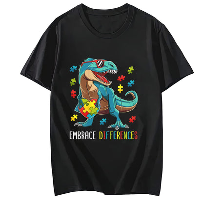 Puzzle Shirt for Women and Men Embrace Differences Dinosaur Autism Awareness T-Shirt