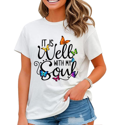 Fun Bible Quotes Christian Faith Shirt Butterfly Graphic Tshirt Women