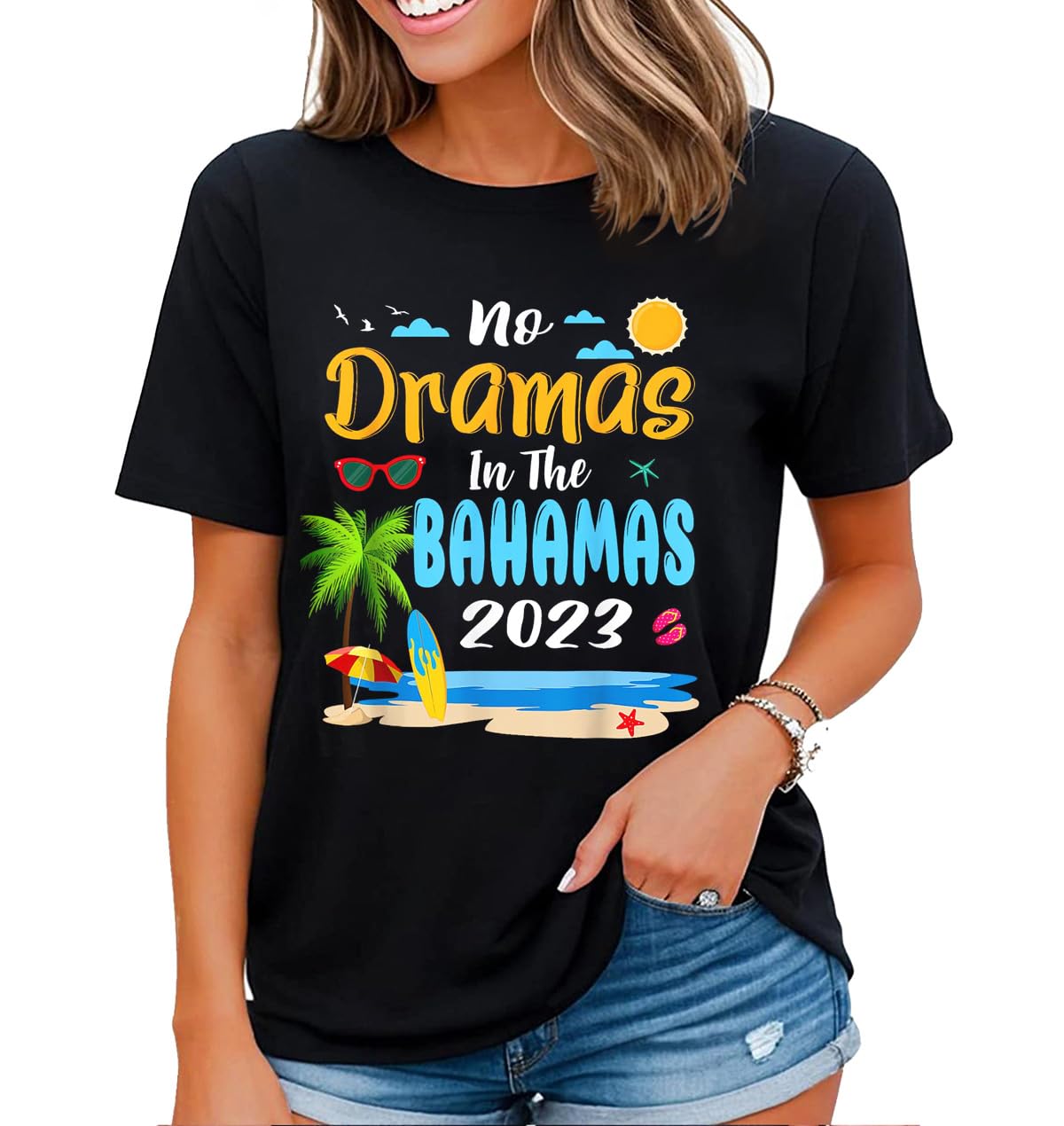 noozuo Bahamas Travel Vacation Shirt Womens Beach Summer Surf Beach Palm Tree T-Shirt