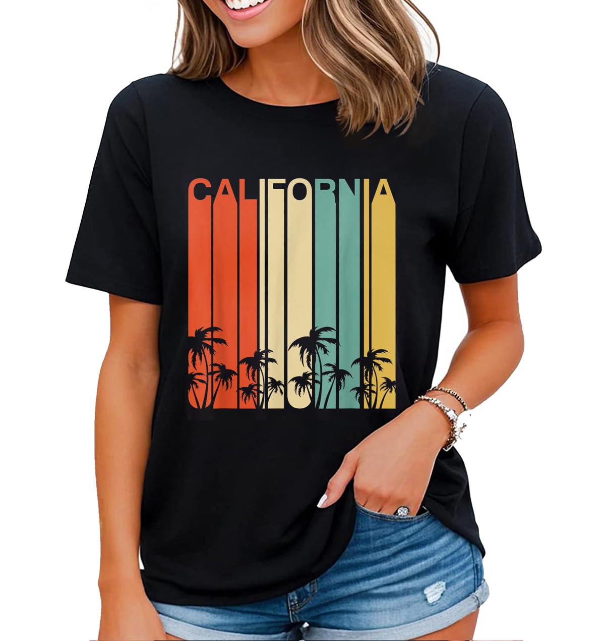 noozuo Californian Landscape Graphic Shirt Women California Beach Palm Vacation Travel Gift T-Shirt