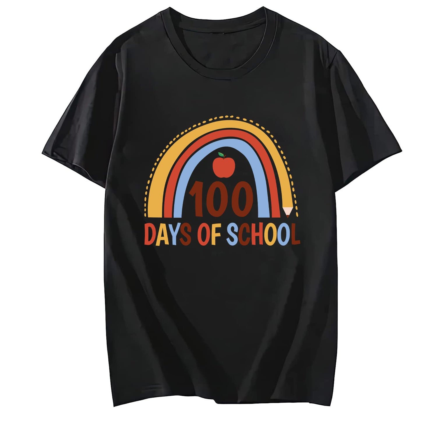 Women's 100 Days of School Love Round Neck Short Sleeve T-Shirt Top