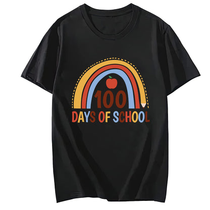 Women's 100 Days of School Love Round Neck Short Sleeve T-Shirt Top