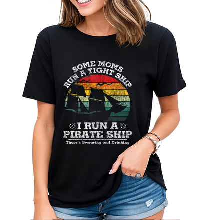 Women's Fun Pirate Pattern Tee Novelty Pirate Lovers Summer Casual Tops