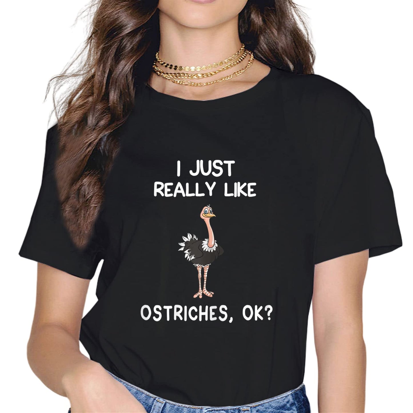 Allegedly Ostrich Fashion Short Sleeve Casual Round Neck T-Shirt