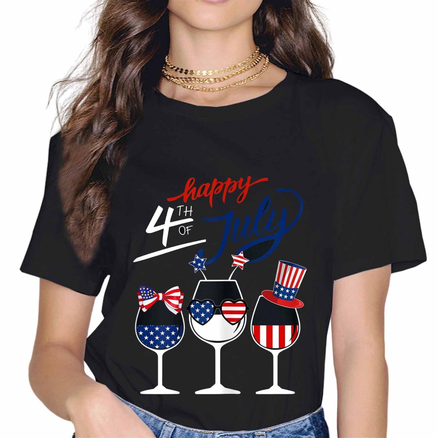 Sassalilly Happy 4th of July Patriotic American US Flag 4th of July T-Shirt