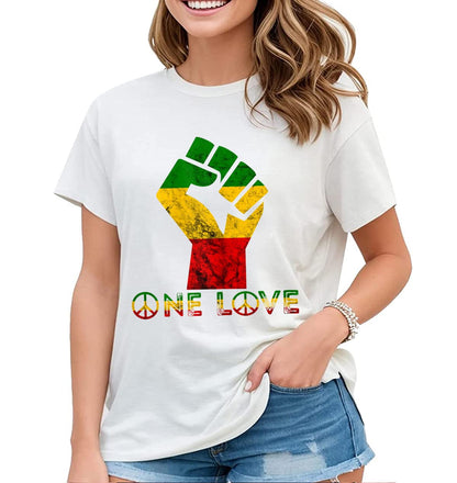 Women's T-Shirt One Love Jamaica Reggae Music Caribbean Pride Fashion Short-Sleeved Tops